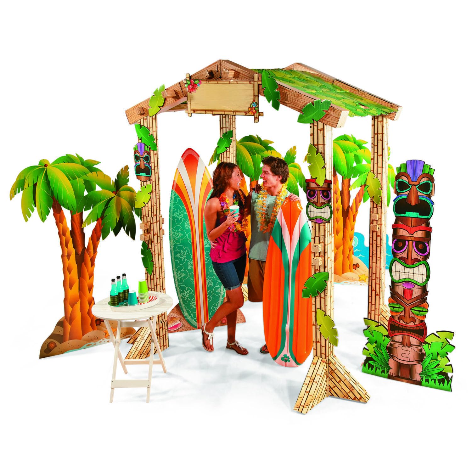 Fun Express tropical surfboard decor offering quick setup and easy storage.