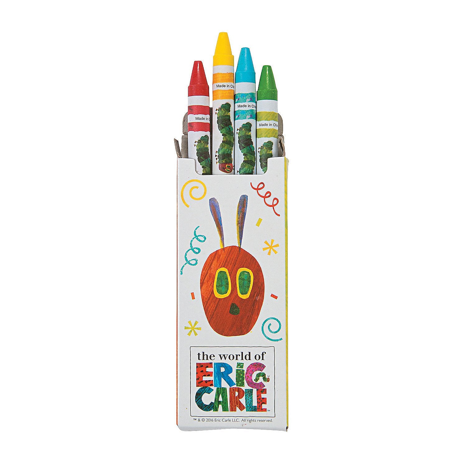 Fun Express Very Hungry Caterpillar crayon box with 4 assorted crayons for classroom art projects