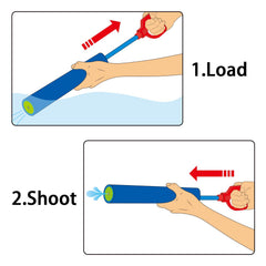 Fun-Here pull-back loading handle enables easy targeted water blasts for all ages.