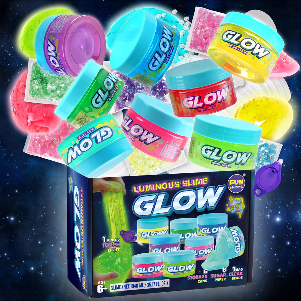 FUN KIDZ green glow slime bottle glows after sun exposure for bright play