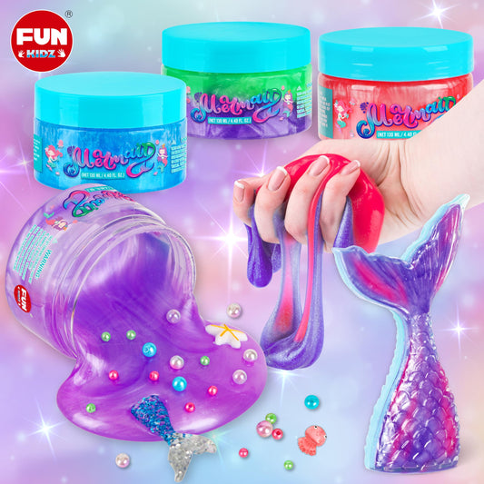 Premade glitter slime in three mermaid colors by FunKidz ideal for quick creative sessions