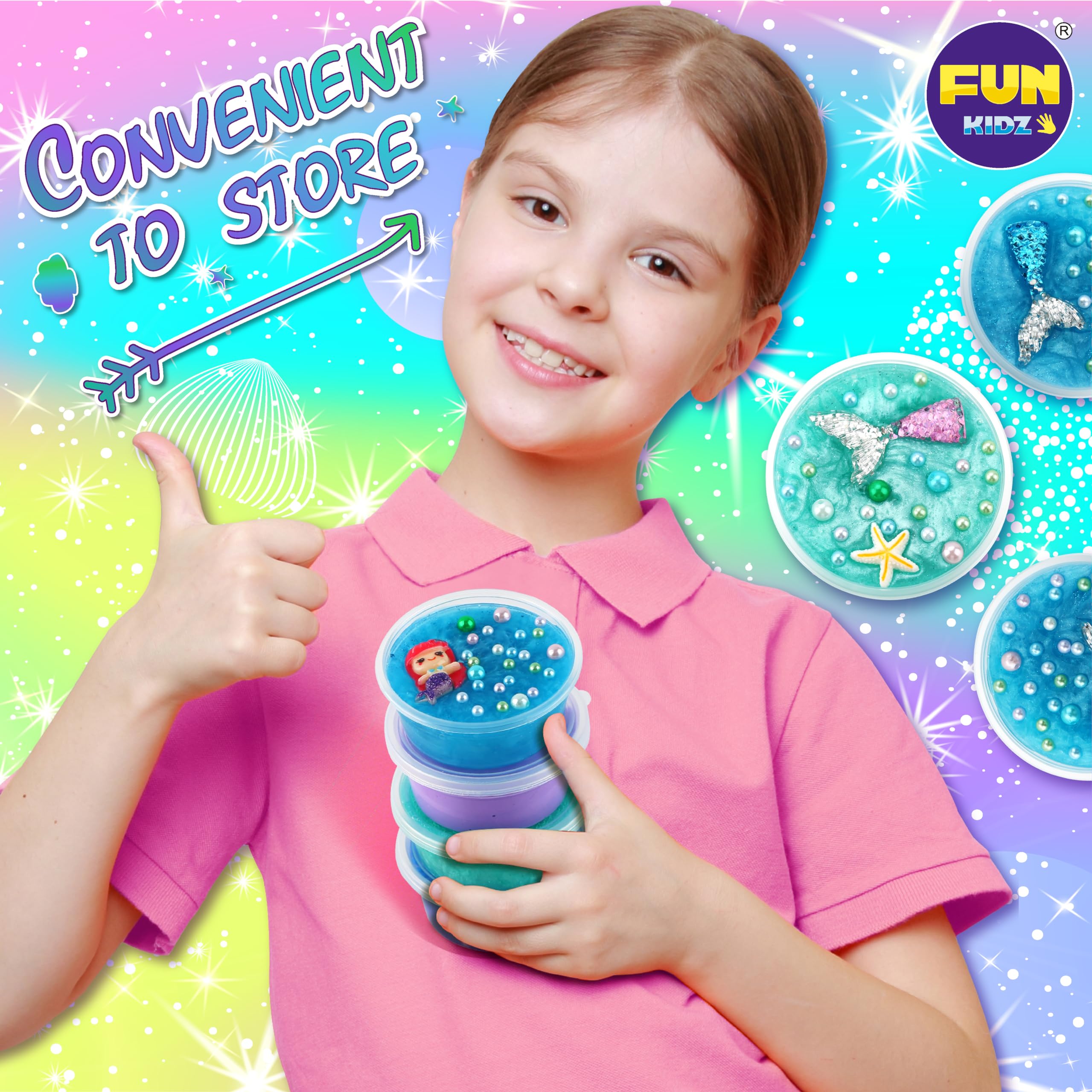 FunKidz Mermaid Slime Kit mermaid tail jar stores finished slime neatly.