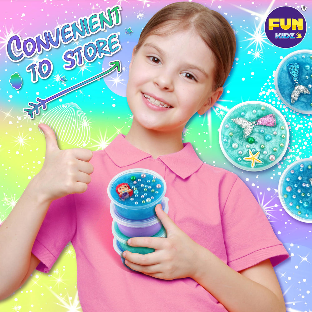 FunKidz Mermaid Slime Kit mermaid tail jar stores finished slime neatly.