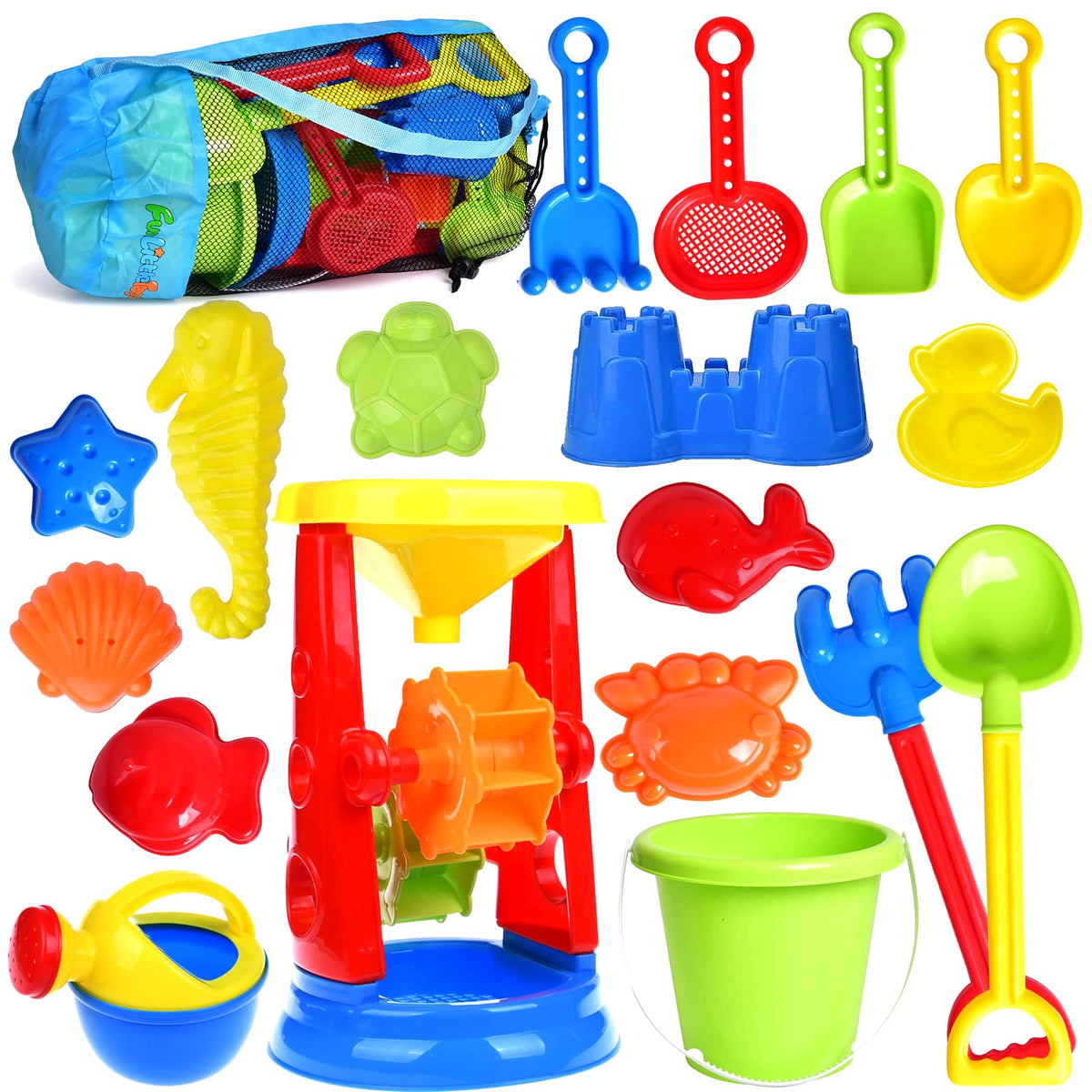 FUN LITTLE TOYS Beach Toys 19-Piece Set helps kids build sandcastles and tactile play