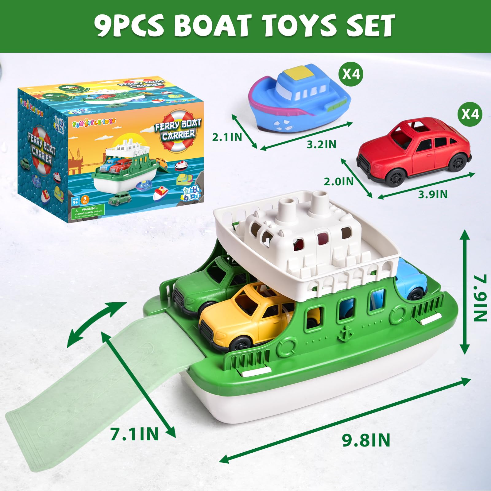 Fun Little Toys blue mini car boosts splashy transportation play.