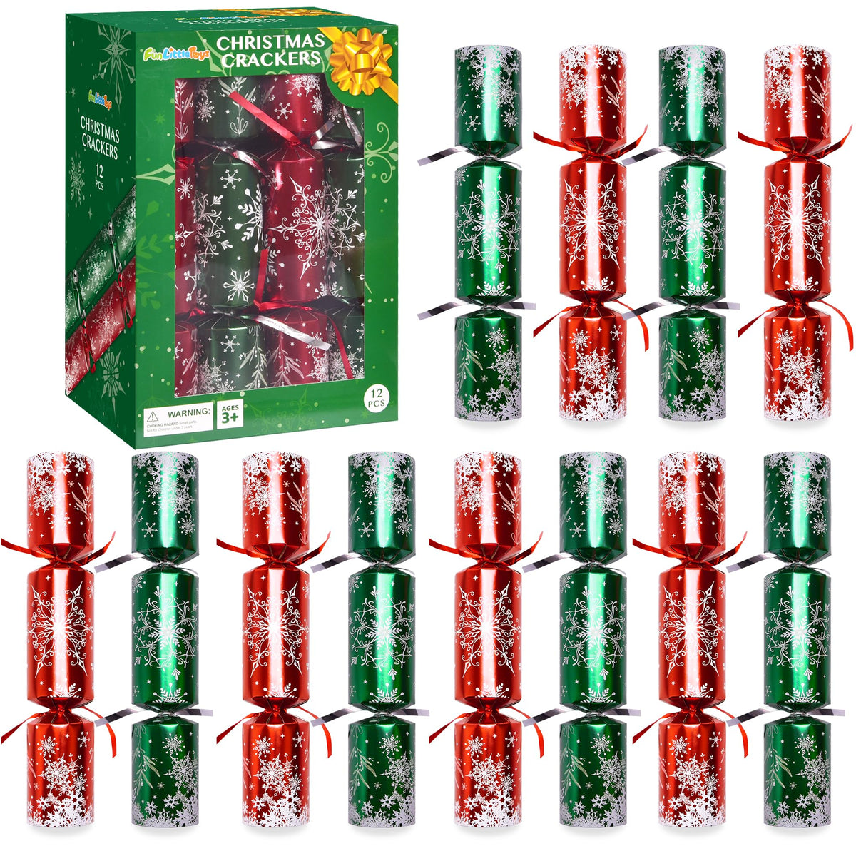 FUN LITTLE TOYS Christmas crackers 12-pack with no-snap design for safe fun