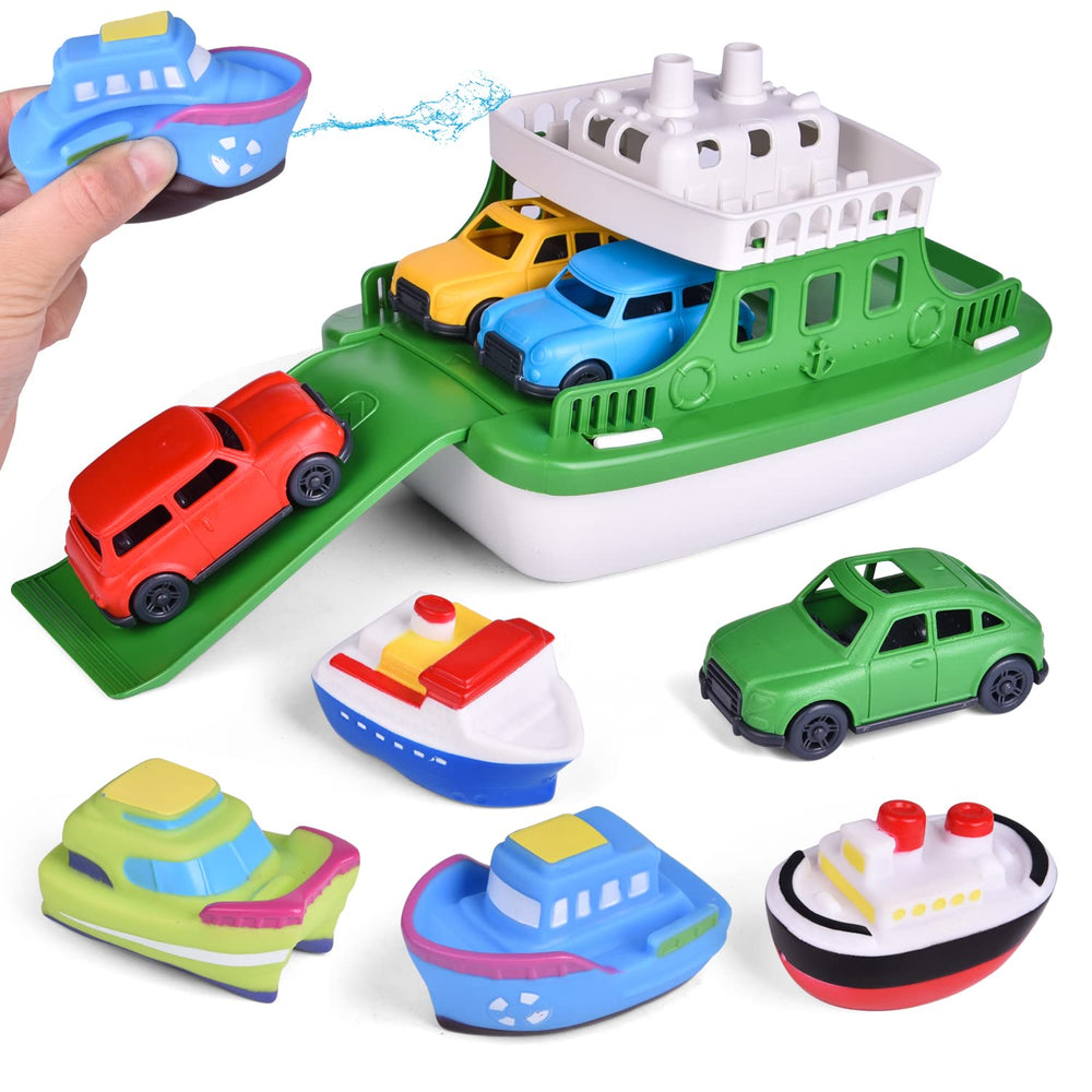 Fun Little Toys floating ferry bath toy sparks imaginative bath time play.