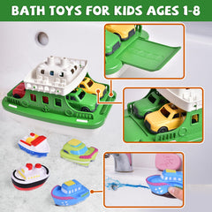 Fun Little Toys green mini car adds lively bath-time storytelling.