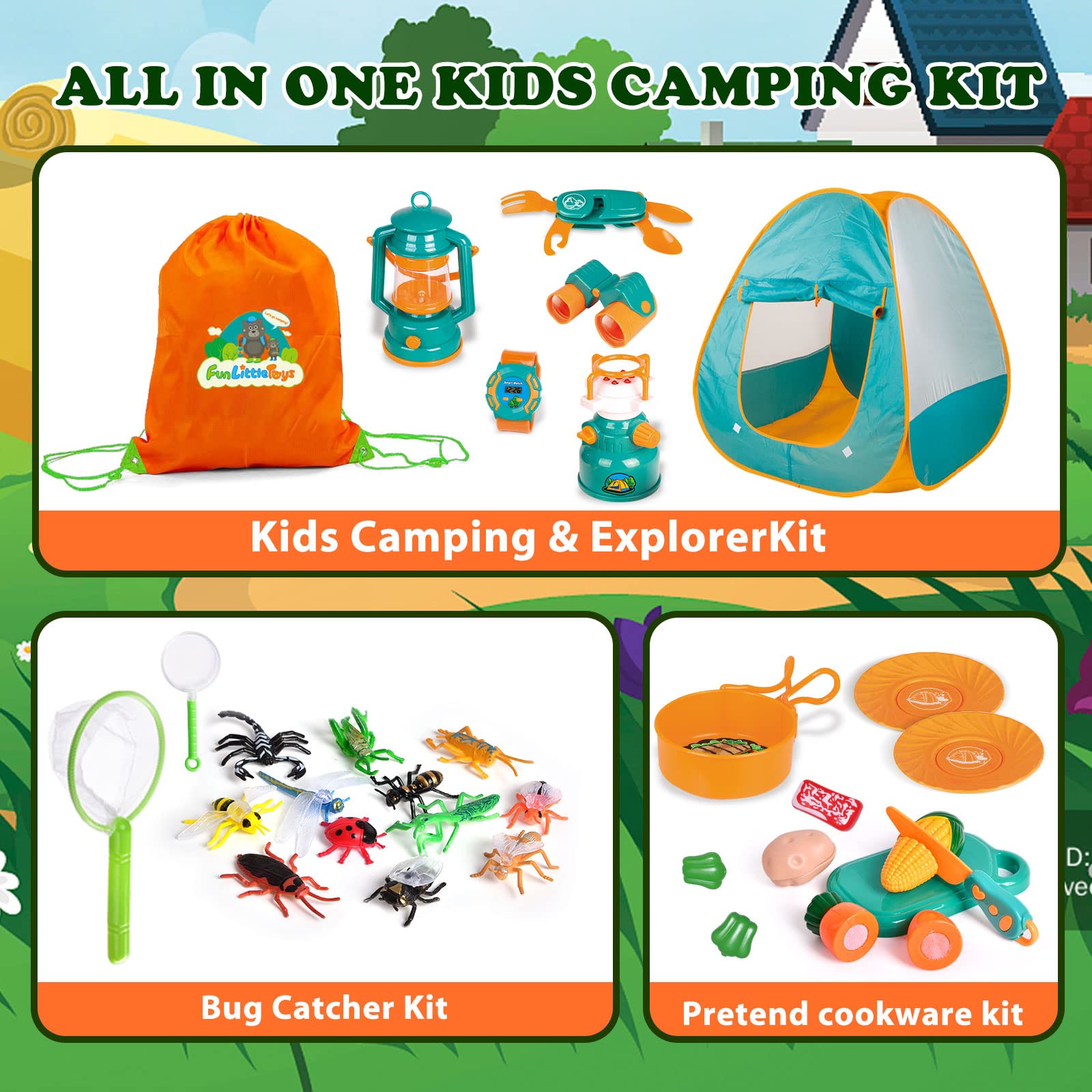 FUN LITTLE TOYS battery lantern lights up night-time pretend camping adventures.