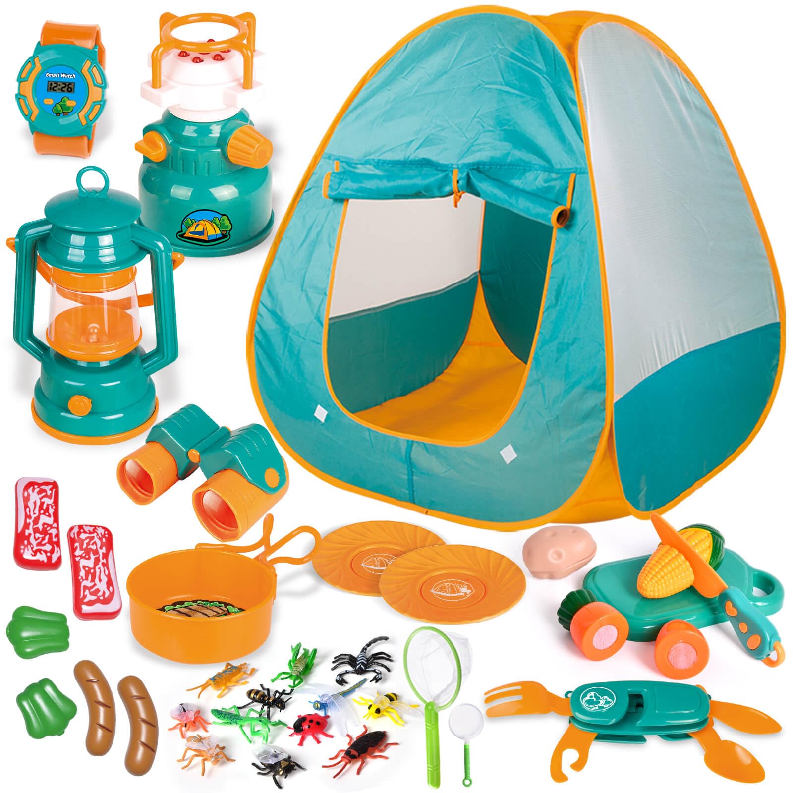 FUN LITTLE TOYS Kids Camping Set pop-up tent for indoor-outdoor pretend play and exploration.