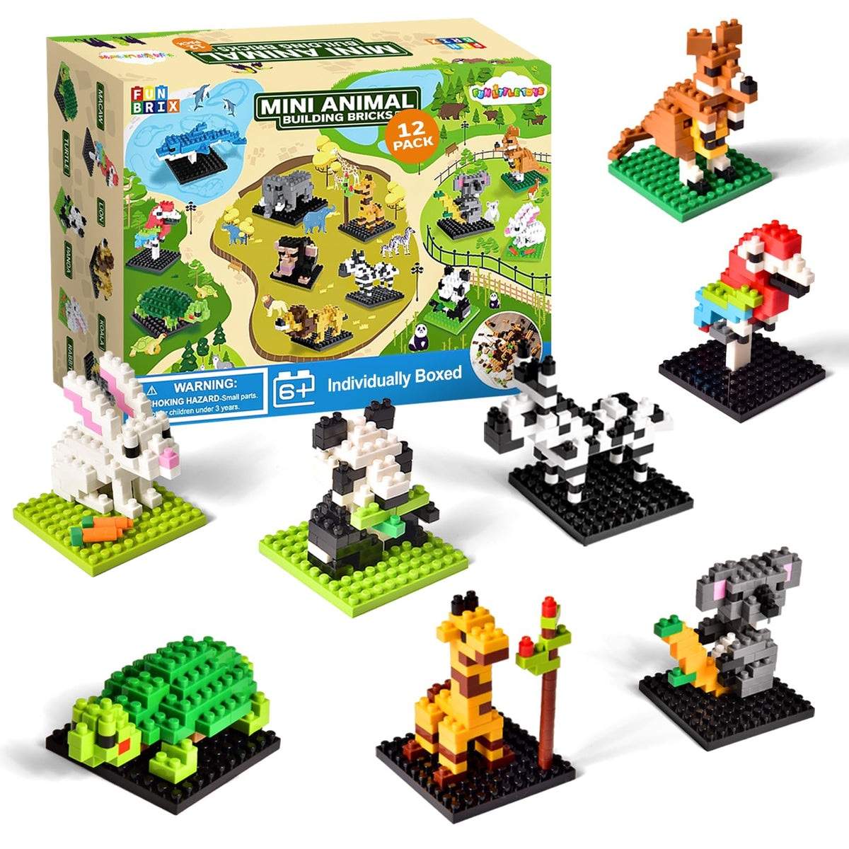 FUN LITTLE TOYS mini animal blocks show 12 unique zoo figures for classroom rewards.