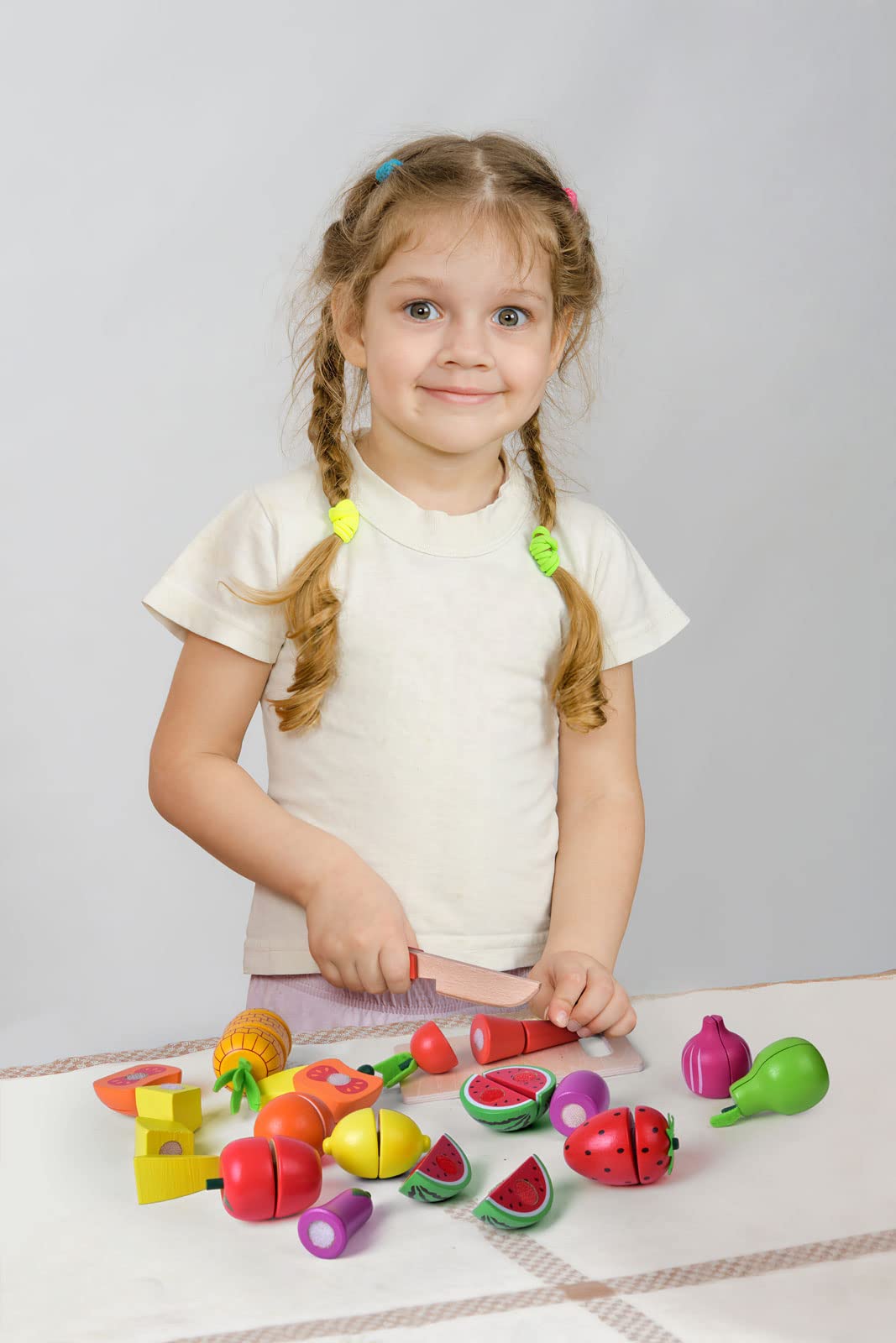 FUN LITTLE TOYS wooden eggplant for colorful pretend meals.