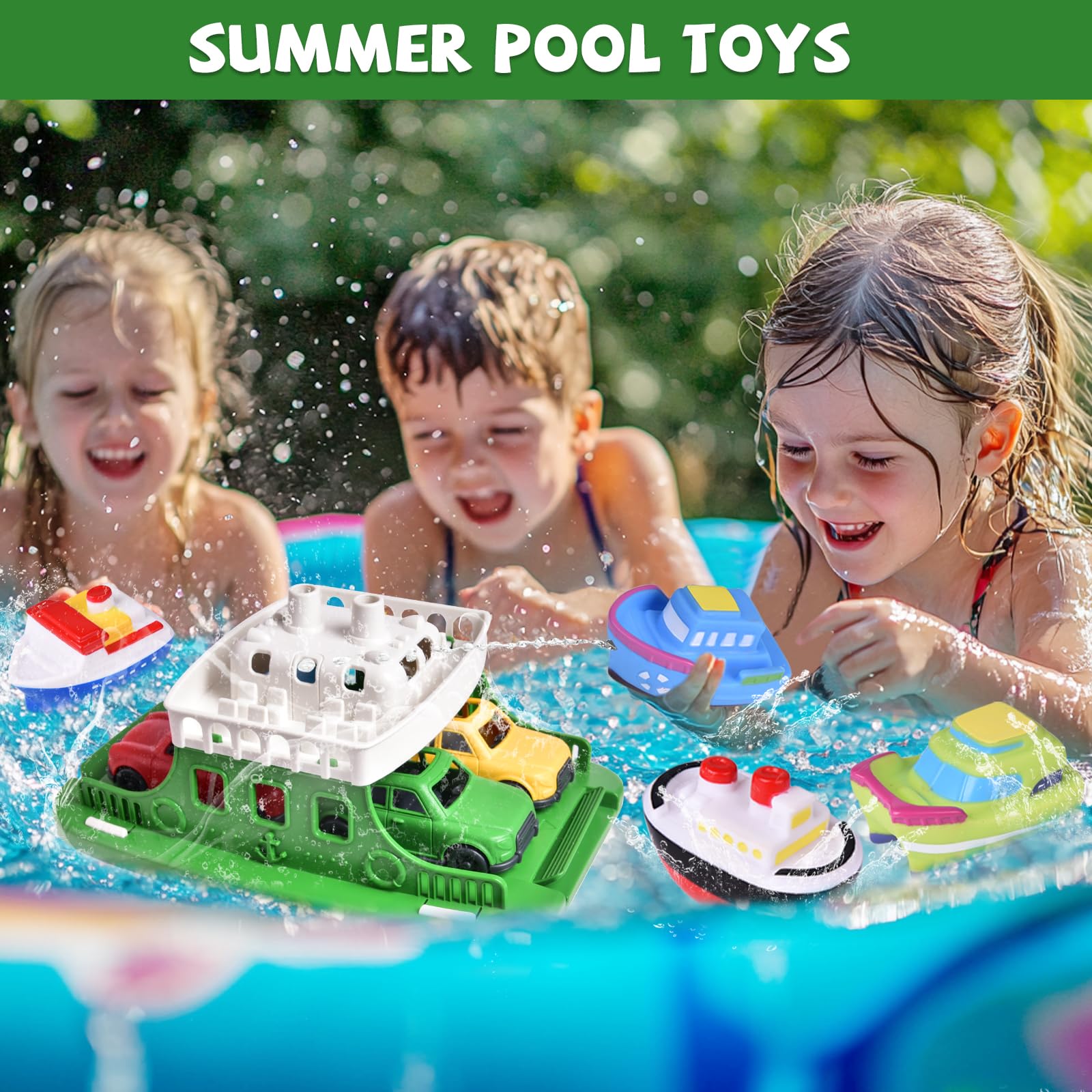 Fun Little Toys yellow mini car enhances bright bath play sessions.