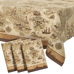 FUN RACCOON pirate tablecloth map close-up showing treasure detail for themed parties and easy cleanup