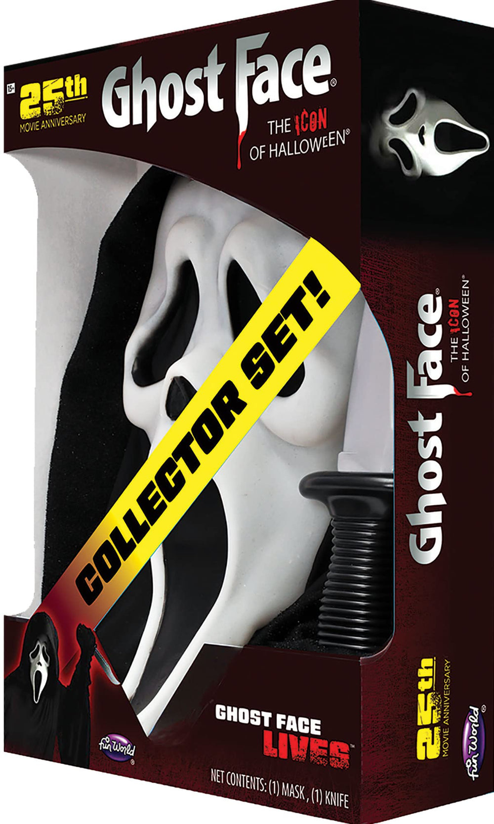 Fun World Ghost Face packaging reveals bold anniversary design and gift readiness.