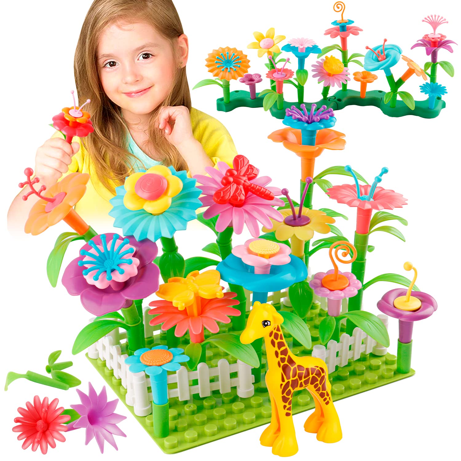 Funbud Flower Garden Building Toy Set with color blocks for imaginative play