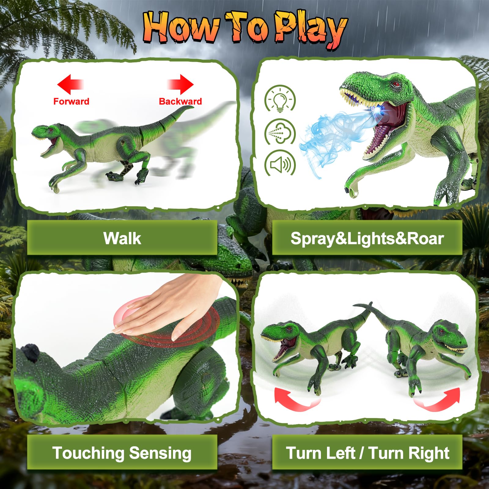 Funbud RC Dinosaur emits mist spray for a magical play experience