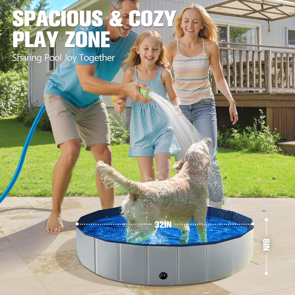 FunBy foldable dog pool anti-slip bottom shown on patio keeps pets steady