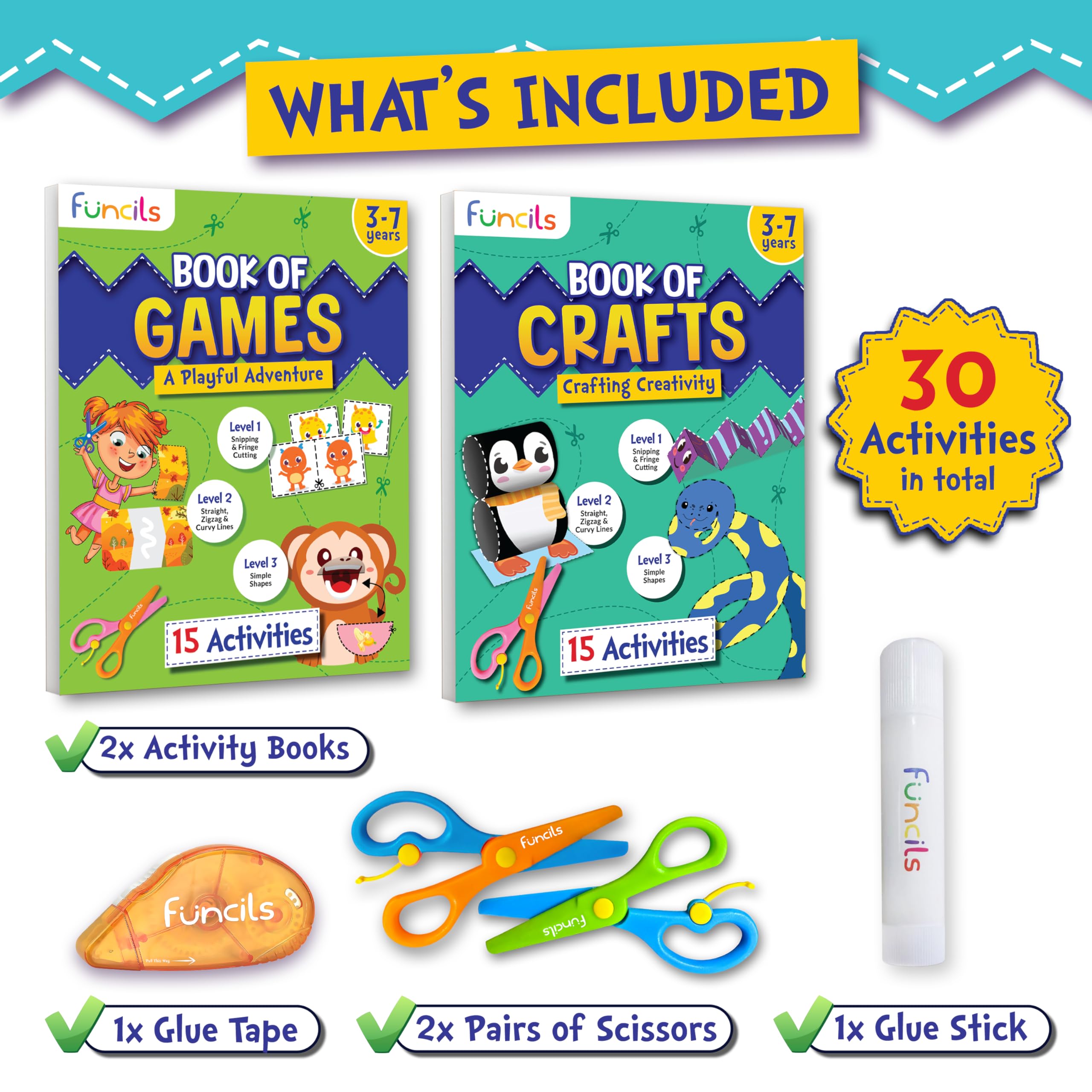 Funcils activity books cover showing games to boost coordination.
