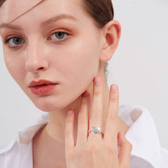 FUNEIA fidget ring closeup highlighting cubic zirconia and premium finish.