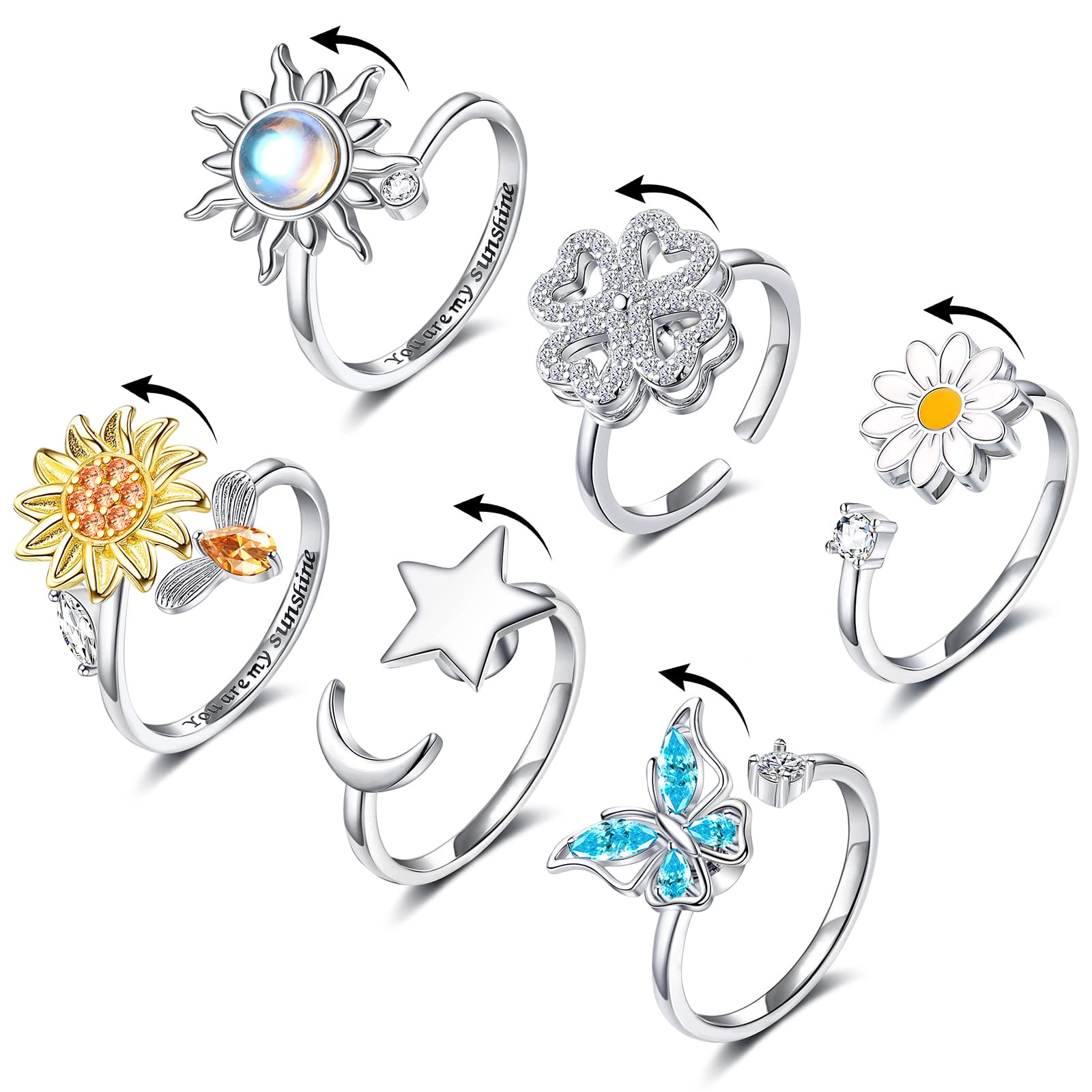 FUNEIA fidget ring sun design for daily wear and discreet anxiety relief.