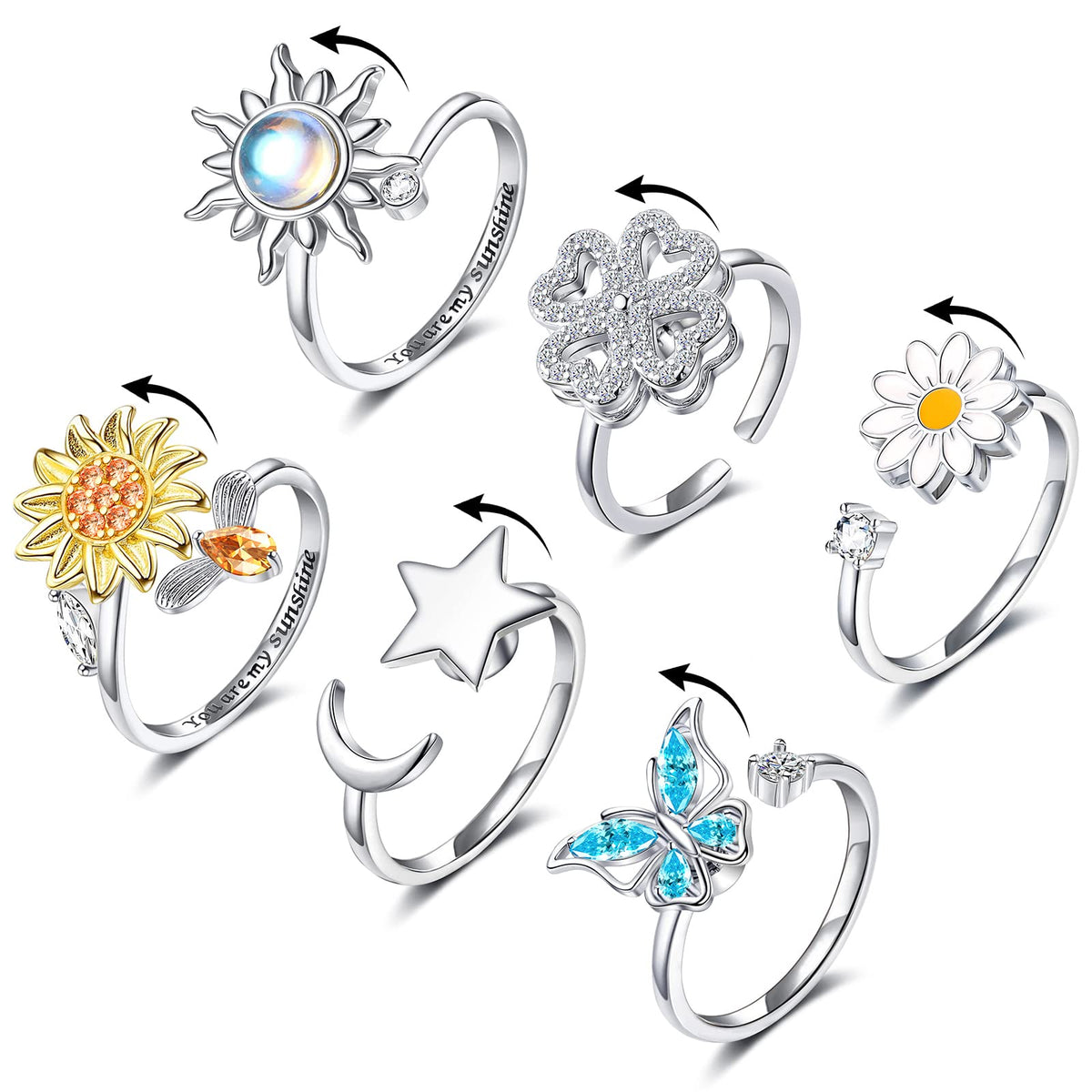 FUNEIA fidget ring sun design for daily wear and discreet anxiety relief.