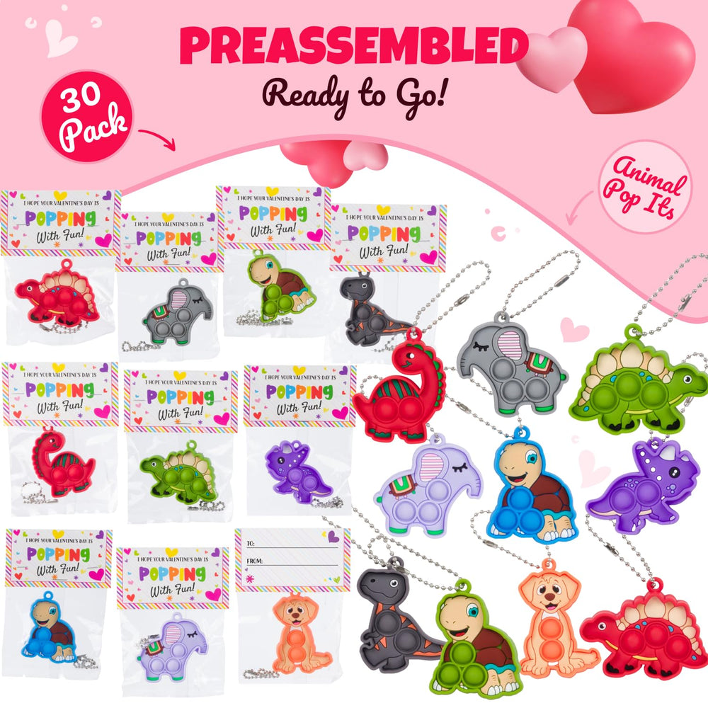 Funeta Valentine cards with pop-it keychains for easy classroom exchanges