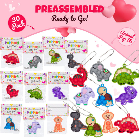 Funeta Valentine cards with pop-it keychains for easy classroom exchanges