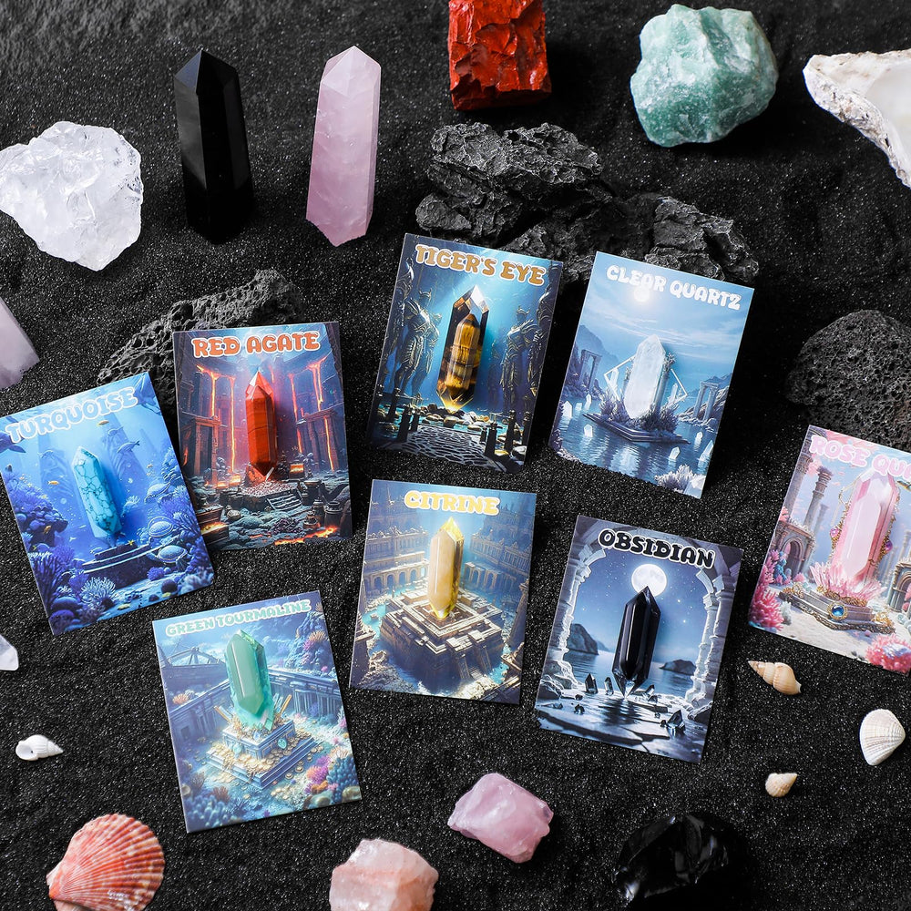 Funewest Rose Quartz crystal stone paired with a card for warm Valentine moments