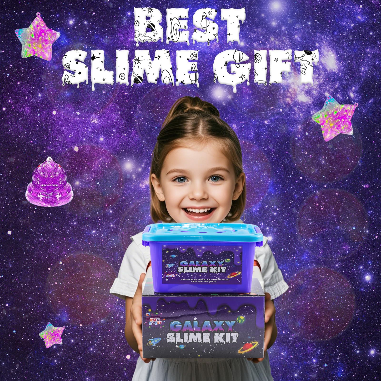 Funewest charms and beads personalize slime and display beautifully.