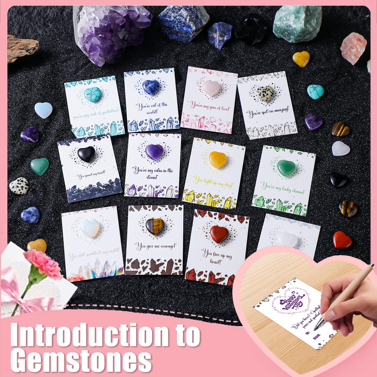 Funewest Valentine cards bundle ready to pair with crystals for classroom gifting.