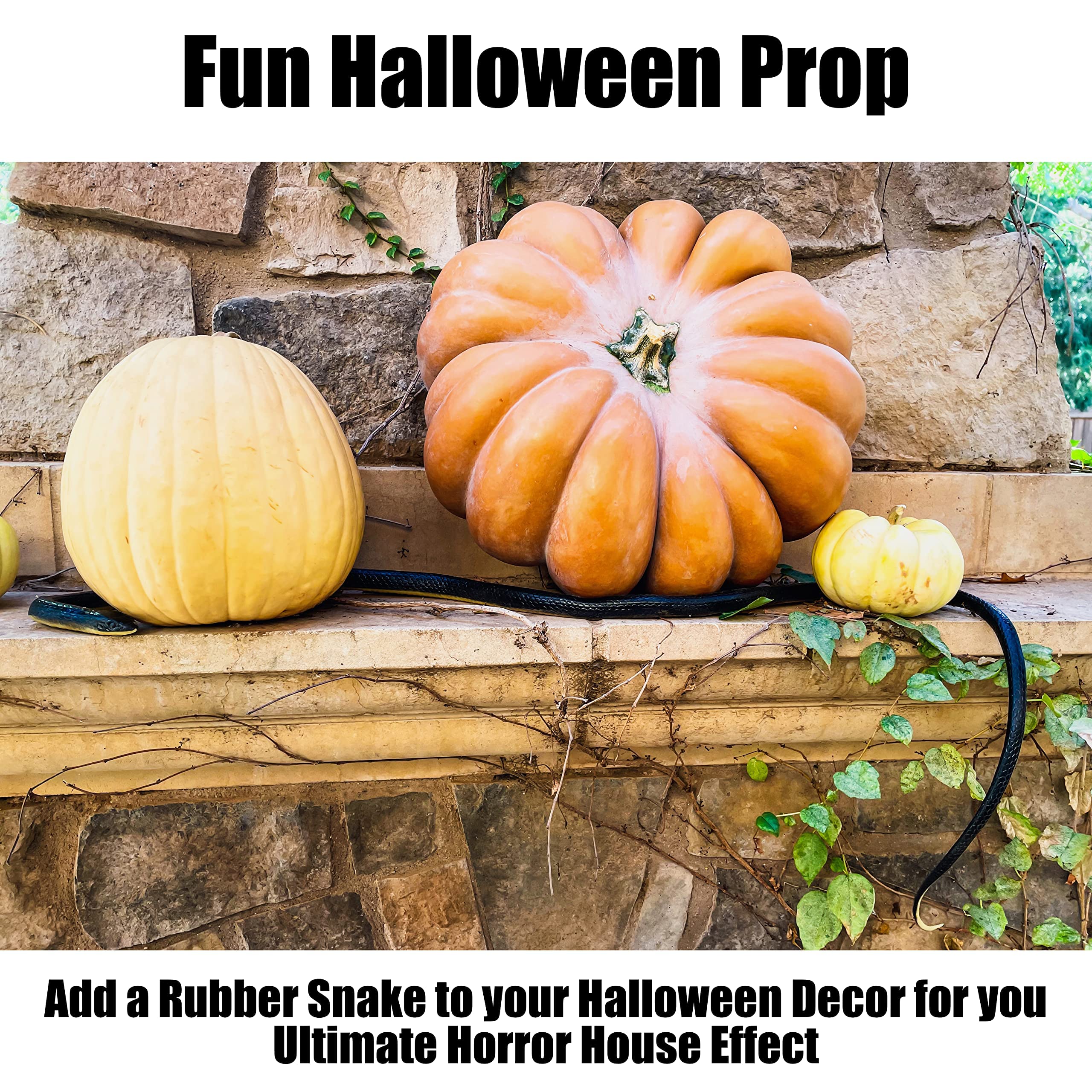 FunFamz large black rubber snake toy, coiled design, convincing backyard prank.