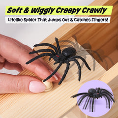 FunFamz Original Spider Prank Box wooden grain close-up showcasing craft