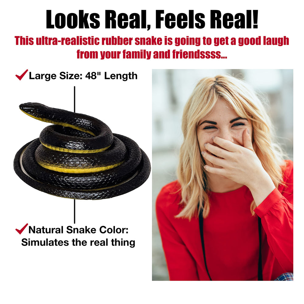 FunFamz large black snake prop, Halloween or Christmas prank accessory.