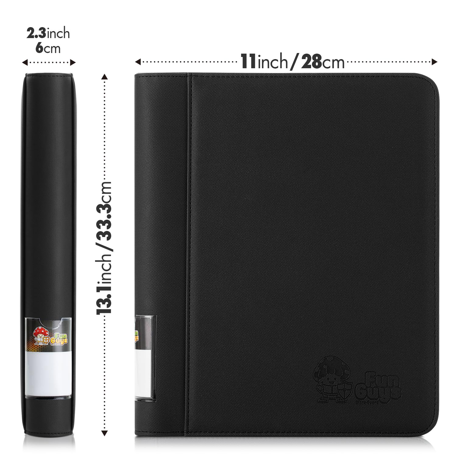 FunGuys binder dimensions 33.5 by 27 cm for precise fit.