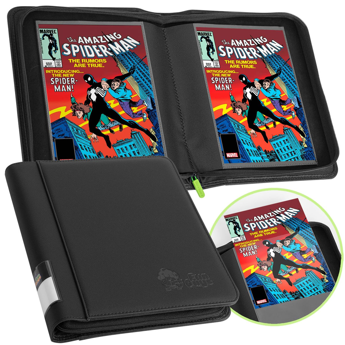 FunGuys comic storage binder front view protects 32 comics with double-sided pockets.