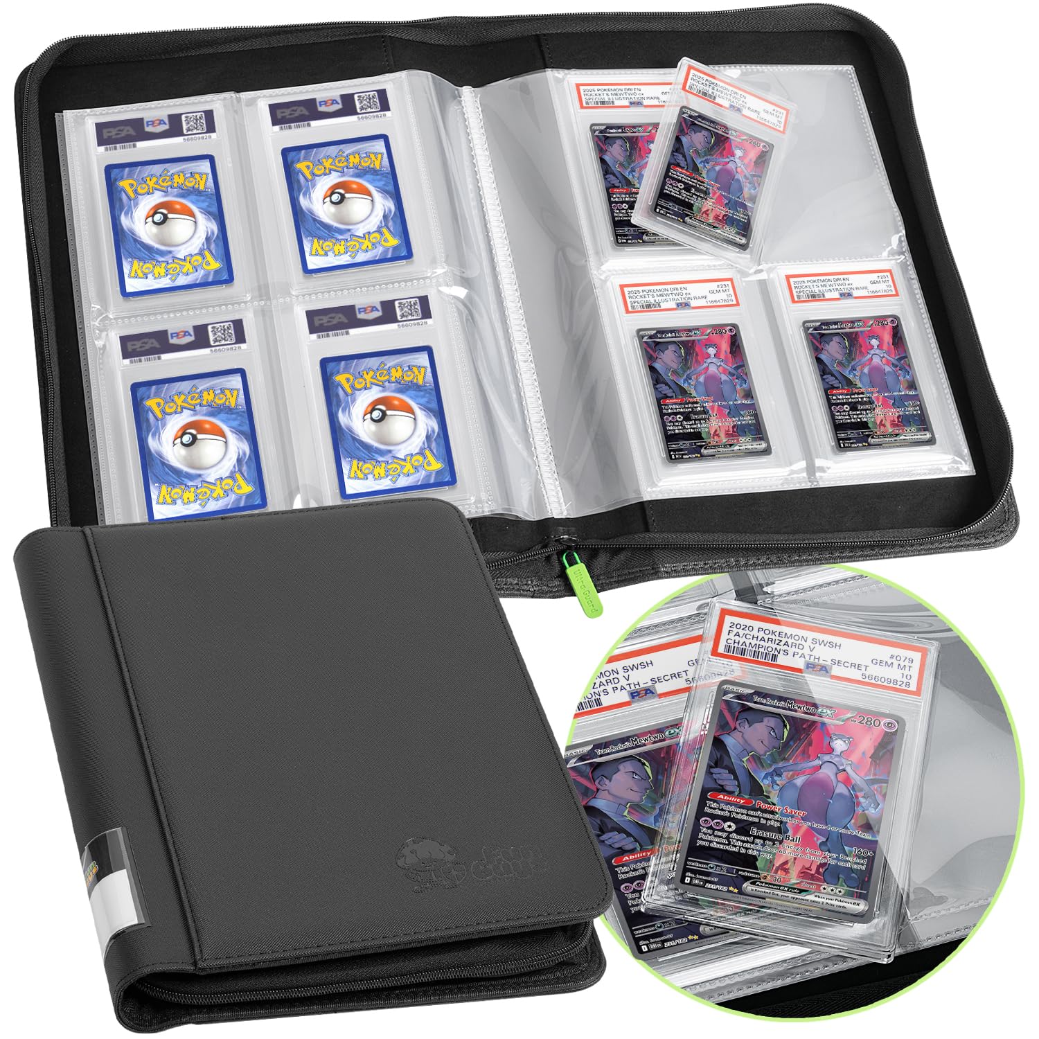 FunGuys graded card binder with 40 PSA slabs for collectors on the go.