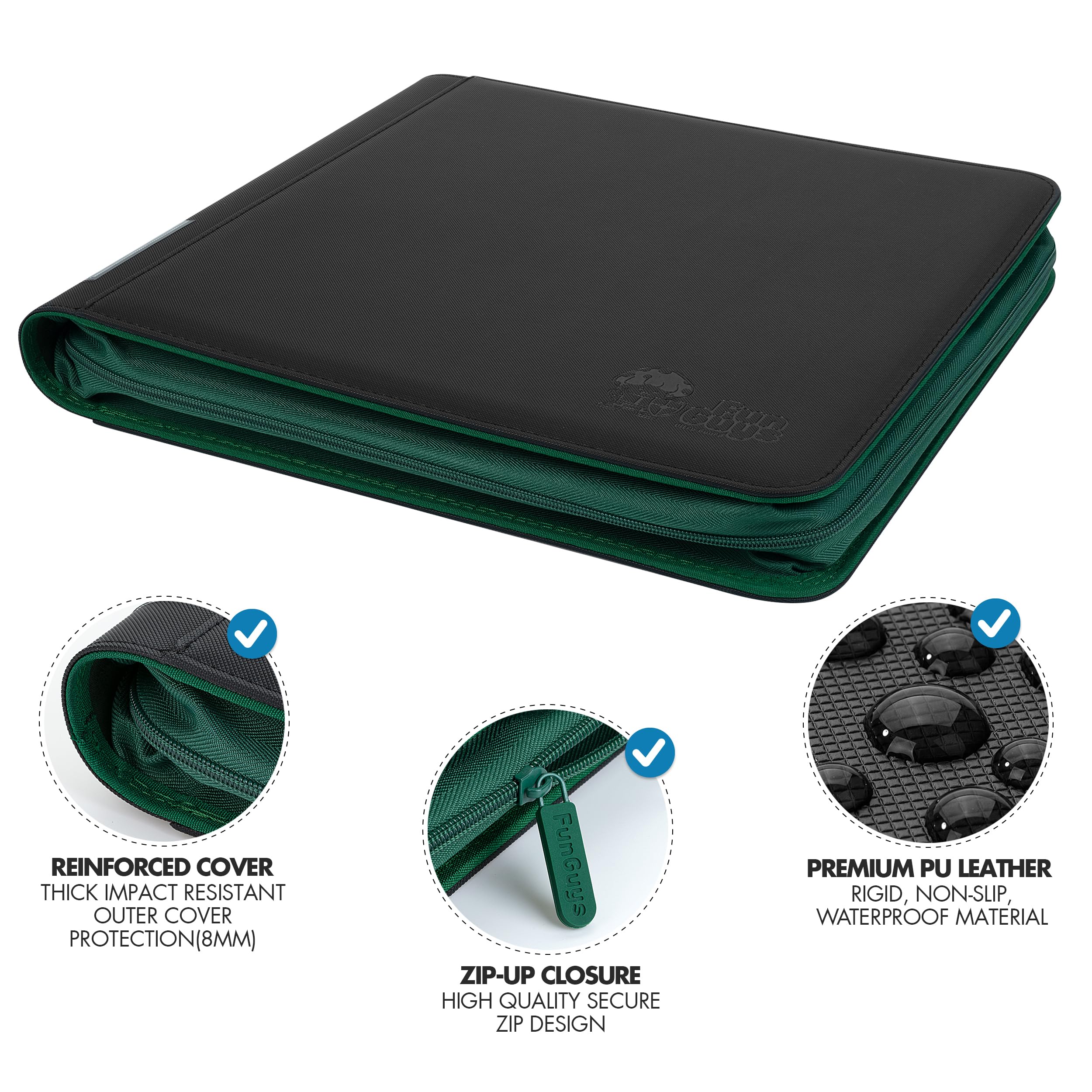 Inside the FunGuys binder, soft suede lining adds premium protection.