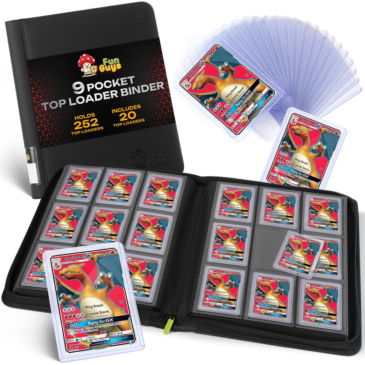 FunGuys Toploader Binder front cover highlighting premium protection