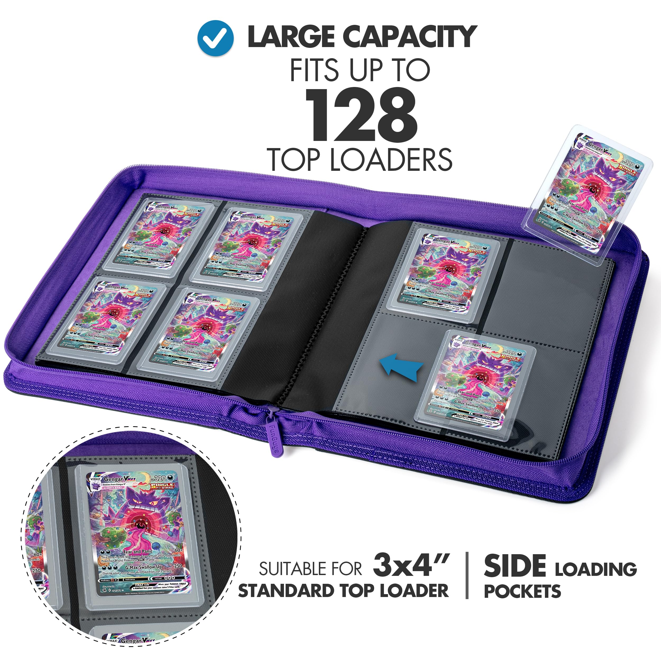 FunGuys Toploader Binder interior suede lining protects card surfaces.