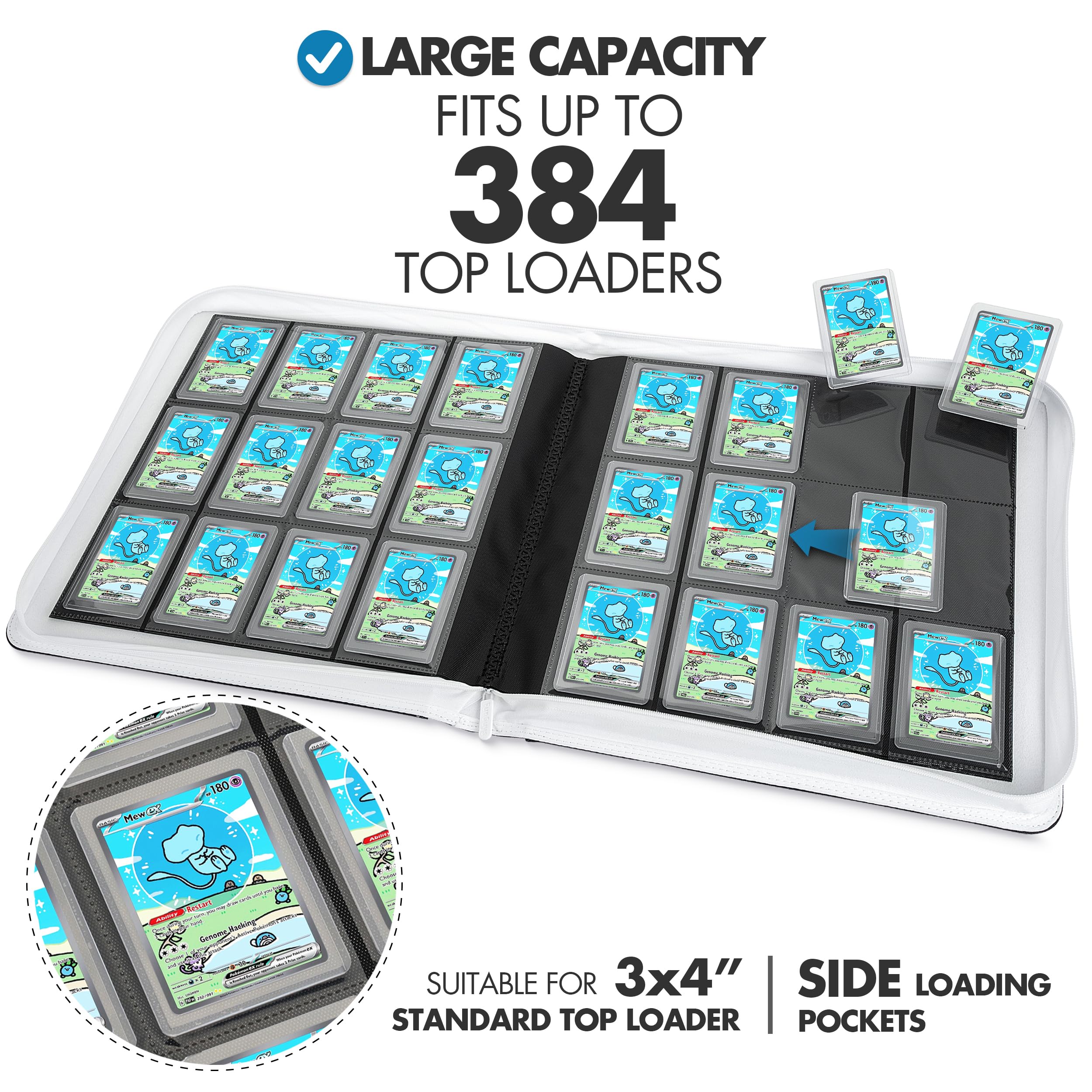 FunGuys Toploader Binder spine design reduces pressure for high-capacity storage.