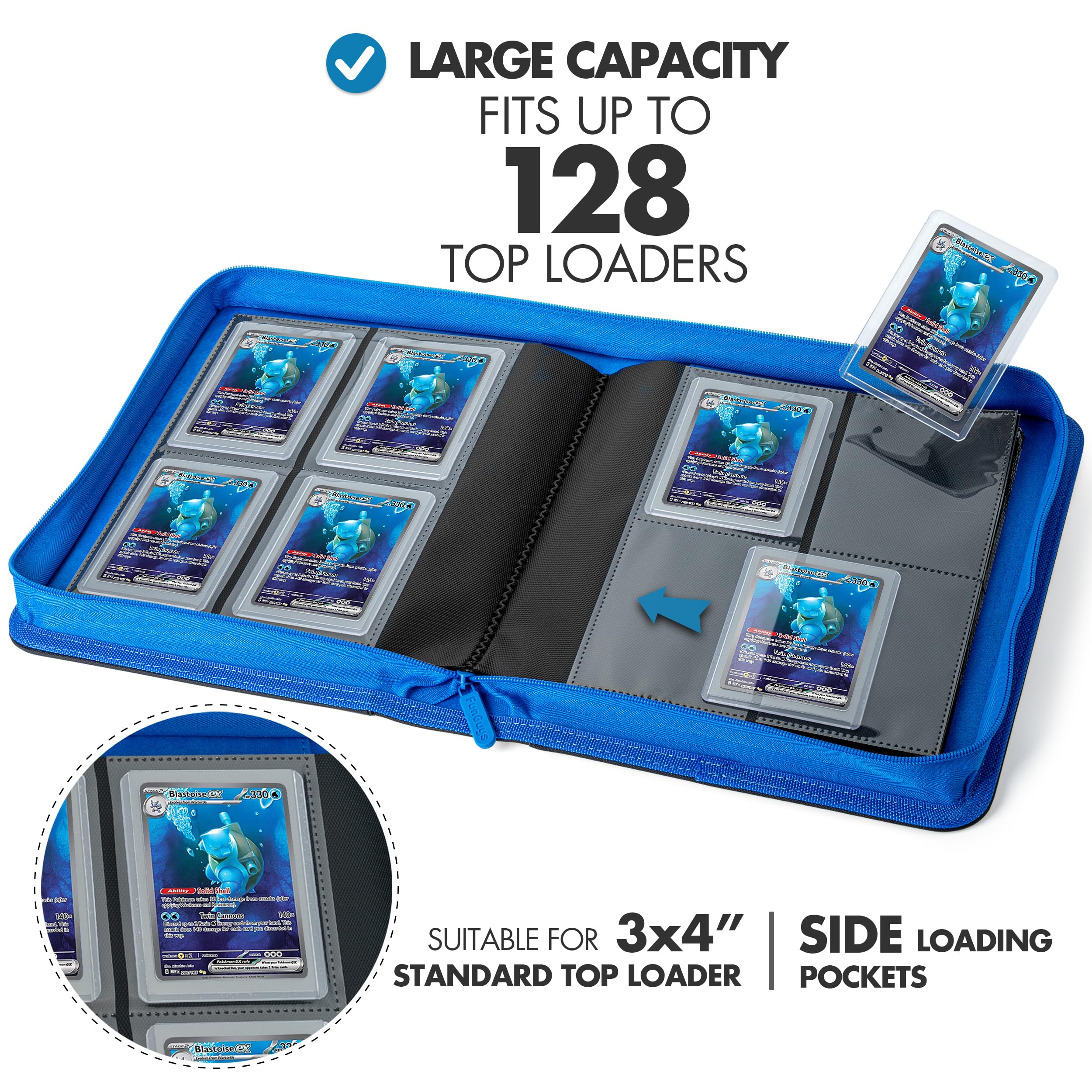 FunGuys Toploader Binder spine shows reinforced support for easy transport.