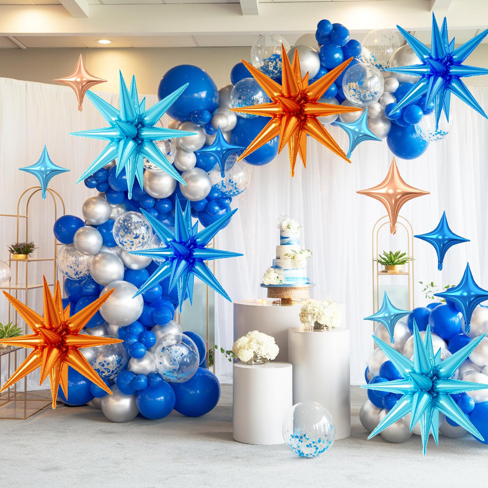 FunHot 10-inch four-point star balloon blue dark highlights versatile party accents.