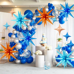 FunHot 10-inch four-point star balloon blue dark highlights versatile party accents.