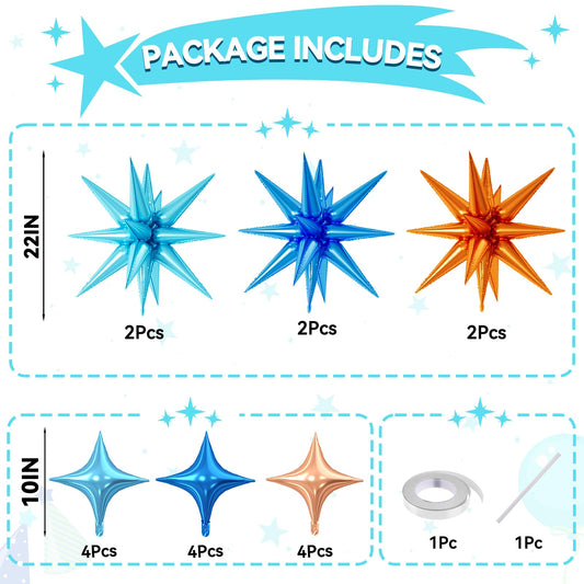 FunHot 22-inch explosion star balloon in light blue adds vibrant ceiling decor depth.
