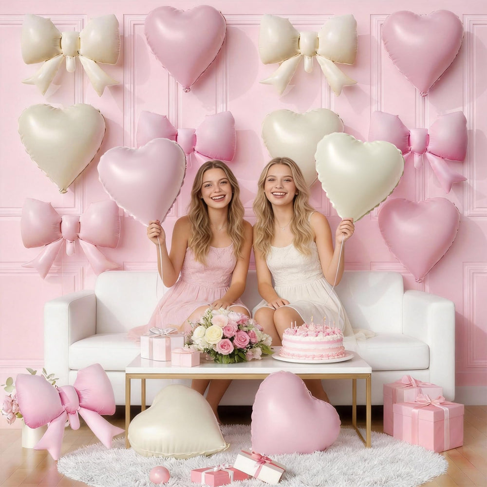 FunHot cream bow balloons, 21-inch, complement romantic backdrops.
