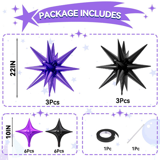 FunHot explosion star balloon, 22-inch, purple, vibrant birthday focal point.