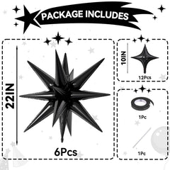 FunHot explosion star balloons in glossy black foil catch the light