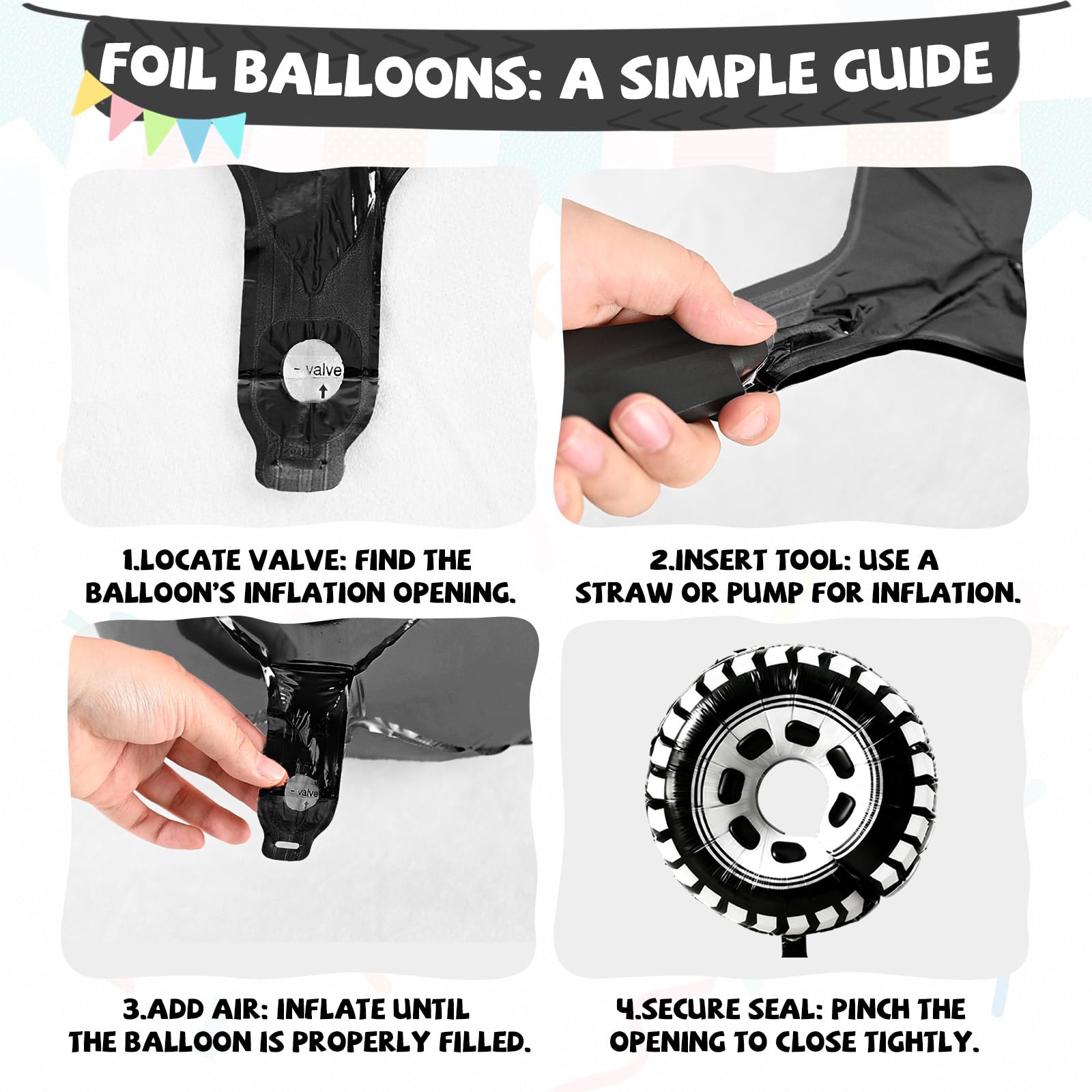 FunHot large tire foil balloon (17-inch) creates a bold focal point.