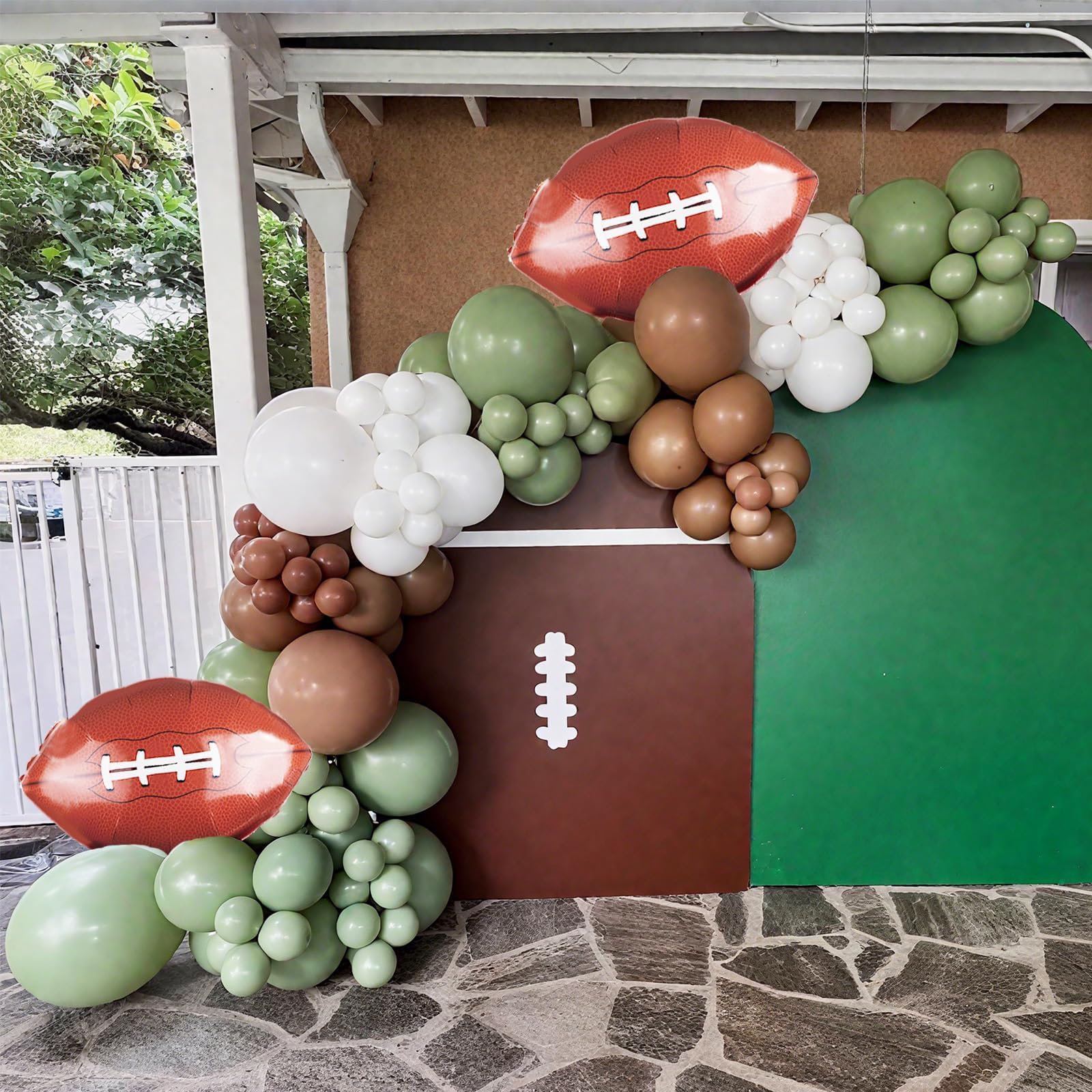 FunHot football foil balloons provide a shiny focal point for arches and centers.